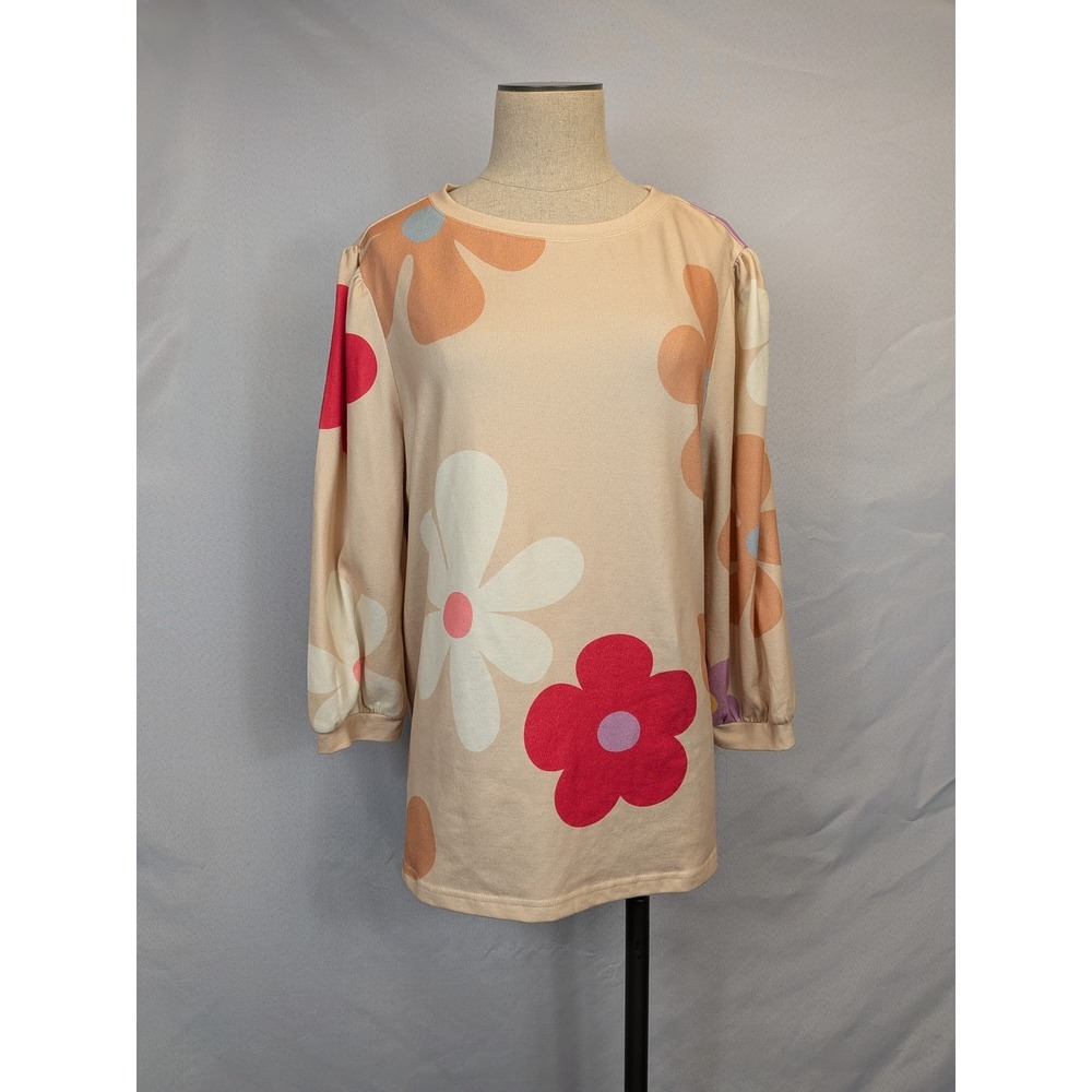 LOVESOFT Women's M Floral Long Sleeve Crew Neck Tunic Top Boho Retro Casual 2026